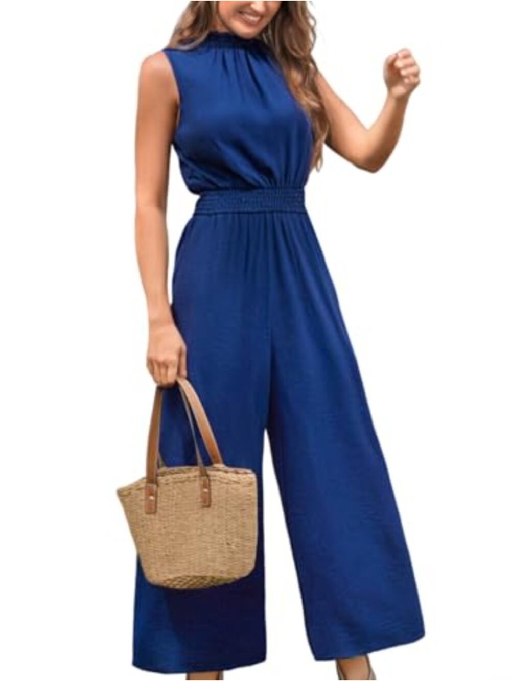 Mock Neck Floral Print Sleeveless Straight Leg Maxi Jumpsuit